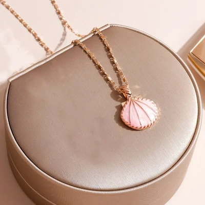 Afbeelding van ketting met hanger Schelp rose goudkleur