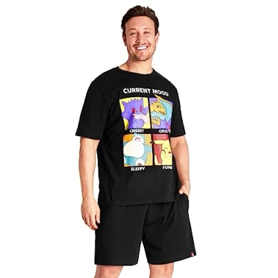 Afbeelding van Pokemon heren pyjama set zomer nachtkleding shorts T shirt voor mannen tieners Pikachu PJ&#039;s 100% katoen lounge wear zacht ademend geschenken mannen, Zwart, L