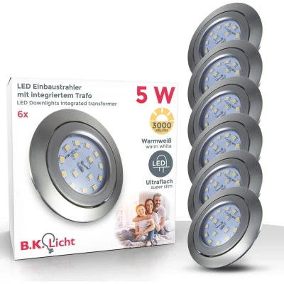 Afbeelding van B.K.Licht Inbouwspots LED 6 stuks ronde voor binnen kantelbaar spotjes inbouw IP23 Ø8.2cm 3.000K 400Lm 5W nikkel