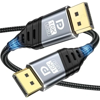 Afbeelding van 16K DisplayPort Kabel 2.1, DP 2M Snelheid 40Gbps 16K@60Hz, 8K@120Hz, 4K@240Hz/165Hz/144Hz, 2K@240Hz voor Gamingmonitor, Grafische Kaart, Laptop, PC,TV, Projector…