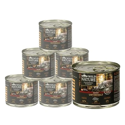 Afbeelding van Dehner wild Nature Kattenvoer, onderhout, natvoer zonder granen, suikervrij, voor oudere katten, zwijn, blik van 6 x 200 g (1,2 kg)