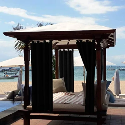 Afbeelding van ele ELEOPTION Outdoorgordijnen, waterafstotend, uv bescherming, ingestanste ringen, winddicht, ondoorzichtig, voor binnen en buiten, tuin, binnenplaats, balkon, zwart, 2 stuks, 132 x 240 cm