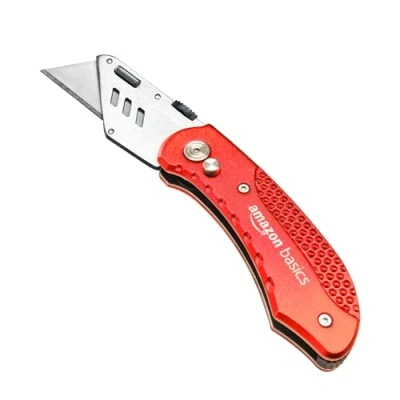 Afbeelding van Amazon Basics Snijmes, hobbymes, vouwmes, lichtgewicht aluminium handvat, rood