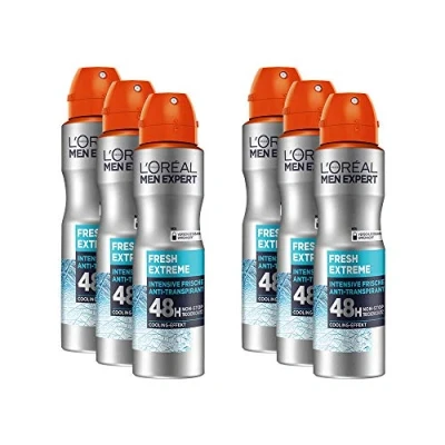 Afbeelding van L&#039;Oréal Men Expert Fresh Extreme Deodorant voor mannen, effectieve deospray met geïntegreerd koeleffect maximaal 48 uur frisheid, 6 x 150 ml