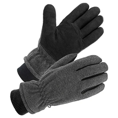 Afbeelding van SKYDEER Winterhandschoenen met zacht hertenleer, suède, thermische polarfleece, warme 3M Thinsulate isolatie (SD8661T), Lang grijs., L