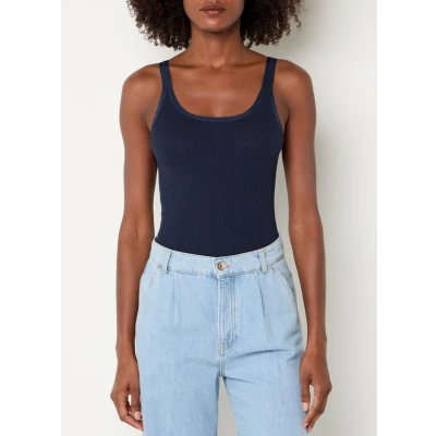 Afbeelding van Rosemunde ribgebreide singlet met zijde donkerblauw