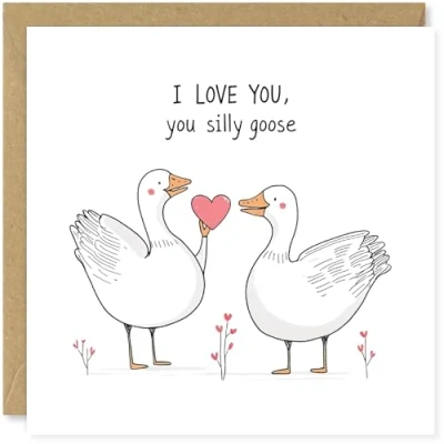 Afbeelding van Beau Willows I Love You Silly Goose Valentijnsdagkaart voor vriendin, vriend, echtgenoot, vrouw, schattige liefdeshartkaart partner huwelijkskaart