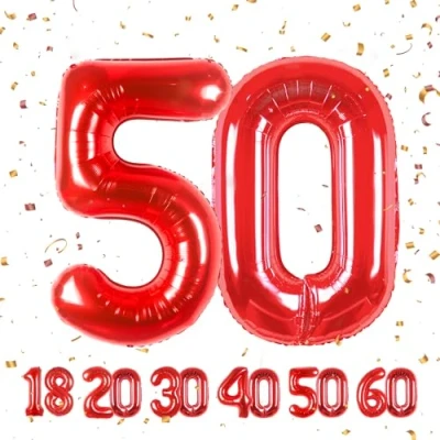 Afbeelding van Verjaardagsgetallen ballon 50 jaar folieballon rode in 40 101 cm verjaardagsdecoratie cijfer decoratie voor verjaardag vliegt met helium mannen vrouwen 50e verjaardagsfeest