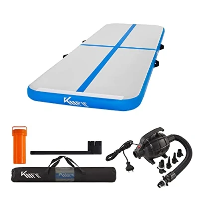Afbeelding van KM Fit Airtrack Turnmat 4 m Gymnastiekmat Opvouwbaar Incl. elektrische pomp &amp; patch kit Mintgroen