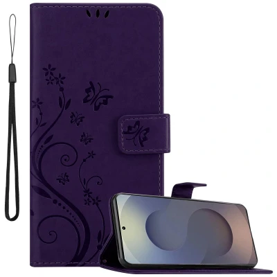 Afbeelding van Cadorabo Hoesje geschikt voor Samsung Galaxy S25 Ultra in BLOEMEN DONKER PAARS Beschermhoes bloemmotief met magnetische sluiting, standfunctie en kaartsleuven Book Case Cover Etui