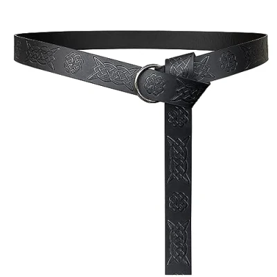 Afbeelding van HiiFeuer Middeleeuwse Reliëf PU Lederen O ring Riem, Retro Renaissance Ridder Riem(Zwart B)