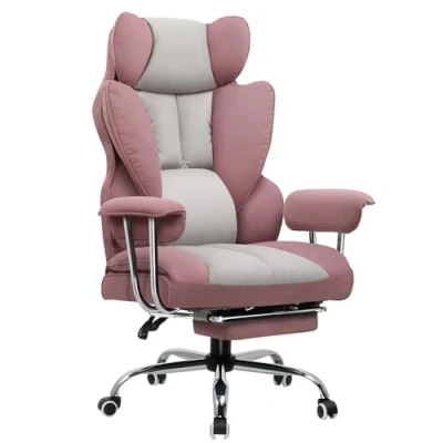 Afbeelding van GTPLAYER gamingstoel, ergonomische bureaustoel, met voetensteun, verstelbare lendenen en hoofdkussens, gevoerd, 150 kg belastbaarheid, roze