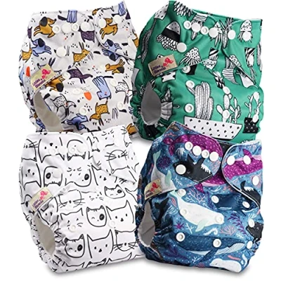 Afbeelding van Littles and Bloomz Herbruikbare baby pocketluier, standaard drukknoop, 4 luiers, FLP2 0408