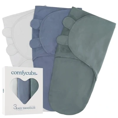 Afbeelding van Comfy Cubs Babydeken, inbakerdeken 0 3 maanden, Newborn Essentials, Baby Sleep Sack Wrap, 100% Ademend Katoen, Boy Meisje, Verstelbaar Pack (Stone, Nomadic Blue, Azul, Klein Medium)