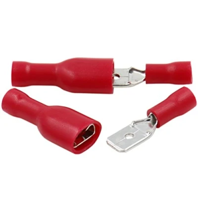 Afbeelding van Heschen Mannelijk/Vrouwelijk Snel ontkoppelt Vinyl volledig geïsoleerd, FDFD+MDD1.25 250, 6.3 x 0.8mm kabelterminal, voor 0.5 1.5mm² (22 16 AWG), Rood, 100Pack