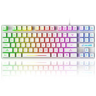 Afbeelding van K16 Bedraad 87 Toetsen Gaming Toetsenbord, Mechanisch Gevoel Regenboog LED achtergrondverlichting Waterdicht Ergonomisch 16 Anti ghosting 75% PC gamingtoetsenbord voor Win/Mac Wit