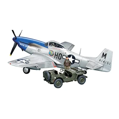 Afbeelding van TAMIYA 25205 1:48 US P 51D Mustang &amp; 4x4 Lt.Fahzg. modelbouwpakket, plastic kit, bouwpakket, gedetailleerde replica