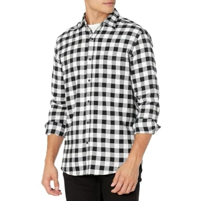 Afbeelding van Amazon Essentials Men&#039;s Flanellen overhemd met lange mouwen (verkrijgbaar in grote en maten), Zwart Geruit, M