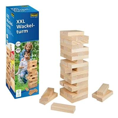 Afbeelding van Idena 40212 XXL wiebeltoren, stapelspel met 54 bouwstenen, behendigheidsspel van hout, ca. 15 x cm grote stapeltoren, speelplezier voor het hele gezin