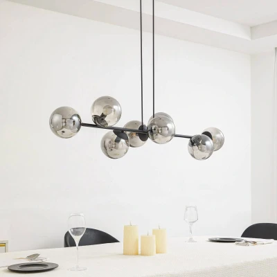 Afbeelding van Hanglamp Lindby Isamer, rookgrijs, 130 cm, bol