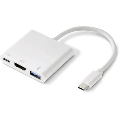 Afbeelding van Renkforce RF 4366444 Adapter [1x USB C stekker 1x HDMI bus, 3.2 Gen 1 bus A (USB 3.0), bus] Wit Vergulde steekcontacten 12.00 cm