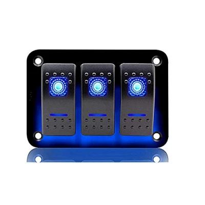 Afbeelding van Toggle Schakelpaneel 12 24V IP66 Waterdicht 3 Gang 5 Pin LED Tuimelschakelaar Configuratiescherm met Overbelastingsbescherming Blauw Licht Kleur Universeel voor RV Auto Marine Boot