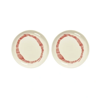 Afbeelding van Serax Ottolenghi Feast bord S Ø19 cm 2 pack White stripes red