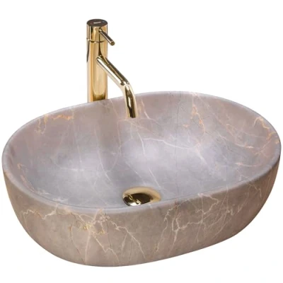 Afbeelding van REA Lara Opzetwastafel Waskom 48.5 x 35 13.5 cm Beige Stonelook