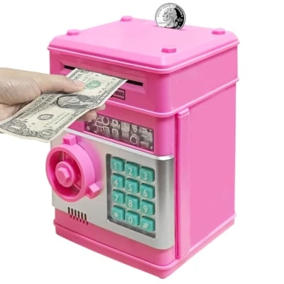 Afbeelding van HUSAN Elektronische spaarpot voor kinderen, wachtwoord, spaarpot, mini ATM Piggy Bank, speelgoed, verjaardagscadeau kinderen (intens roze)