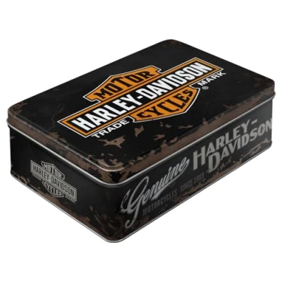 Afbeelding van Nostalgic Art Retro voorraadblik plat, Harley Davidson Genuine Geschenkidee voor motorfans, Blik met deksel, Vintage design, 2,5 l