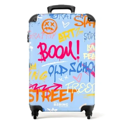 Afbeelding van NoBoringSuitcases.com® Handbagage koffer lichtgewicht Reiskoffer trolley Kleurrijke graffiti print met tekst en spetters Rolkoffer wieltjes Past binnen 55x40x20 55x35x25