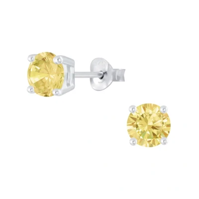 Afbeelding van JoyS Zilveren rond oorbellen 6 mm zirkonia champagne geel