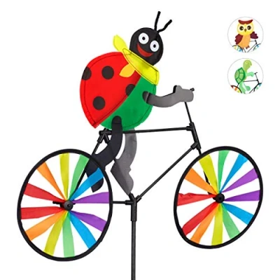 Afbeelding van Relaxdays windmolen dier fiets windspel tuinsteker tuin kinderen decoratie Lieveheersbeestje