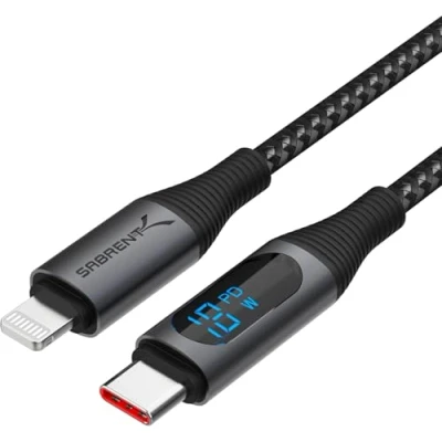 Afbeelding van SABRENT USB C naar oplaadkabel met smart display, 1 m lang, E marker chip, 100 W opladen en 480 Mbps gegevensoverdrachtsnelheden, voor laptops, smartphones tablets (CB C2C1)