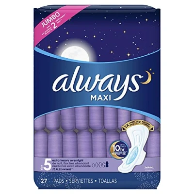 Afbeelding van Always Maxi, maat 5, extra zware overnight inzetstukken met vleugels, geurloos, 27 stuks, verpakking kan variëren