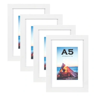 Afbeelding van Scholar Tree Witte A5/21x14,8 cm fotolijsten, set van 4, houten fotolijsten voor vrijstaand en wandmontage