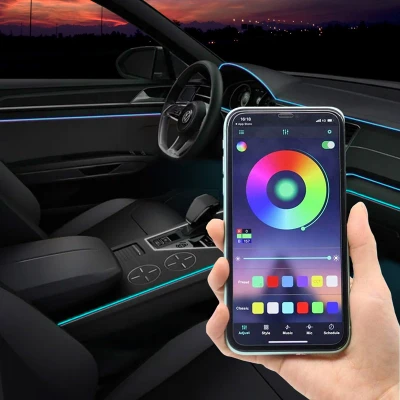 Afbeelding van AutoStyle 10 Delige Multi Color LED Interieur Sfeerverlichting met App Bediening &amp; 8 meter Optical Fiber