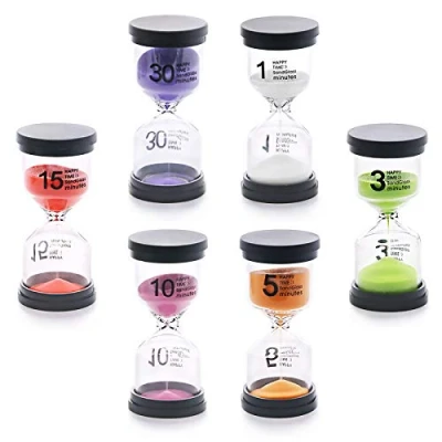 Afbeelding van Swpeet 6 Pack Kleuren Zandtimer Zandloper Timer Assortiment Kit, Inclusief 1 min/3 mins/5 mins/10 mins/15 mins/30 minuten Zandklok voor Kids Games Klaslokaal Home Office Keuken