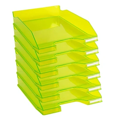 Afbeelding van Exacompta ref. 113235D Set van 6 Brievenbakken COMBO MIDI Afmetingen: 34,6 x 25,5x 6,5 cm voor A4 documenten + kleur doorzichtig glanzend anijsgroen
