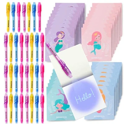 Afbeelding van Onzichtbare inktpen en schrijfblok, 32 Stuks Zeemeerminnen BONNYCO Vuller bij Kids Verjaardagen Tas jongens &amp; meisjesfeestjes, Feestgerei de Pinata Schoolprijs Geschenk Kinderen
