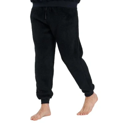 Afbeelding van Undercover Heren zachte sherpa fleece lounge broek joggingbroek joggingbroek, Zwart, XL