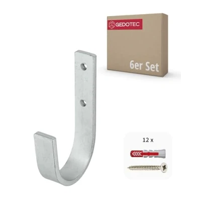 Afbeelding van Gedotec Wandhouder universele haak verzinkt staal 6 stuks ladderhaken gebogen 55 x 110 mm apparaathaak incl. bevestigingsmateriaal multifunctionele van metaal wandhaak om te schroeven