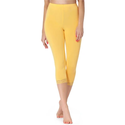 Afbeelding van Merry Style MS MS10 290 LE Dames Capri Leggings Sport Vrijetijdsbroek 3/4 Lengte met Kant Viscose Sporbroek Yogabroek Geel XL