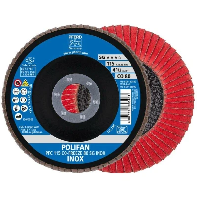 Afbeelding van PFERD 67711580 PFC 115 CO FREEZE 80 SG INOX Lamellenschijf Diameter mm Boordiameter 22.23 Legering op nikkelbasis, Superlegeringen nikkel of