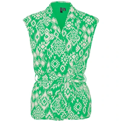Afbeelding van VERO MODA gilet met all over print en ceintuur groen/wit