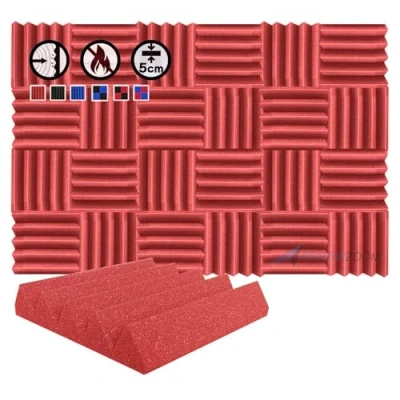 Afbeelding van Arrowzoom 24 Acoustic Panelen Geluidsabsorberende akoestische Wedge Correctie Vlamvertragende Audio Behandeling schuimpanelen 25x25x5cm Rood