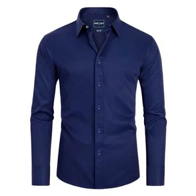 Afbeelding van DEMEANOR Herenhemd met lange mouwen, businessoverhemd, slim fit, strijkvrij, vrijetijdshemd, navyblauw, L