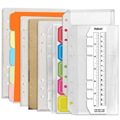 Afbeelding van DY.2ten A6 6 gaats Binder Notebook Vullingen Set (Gridded Paper + Gelinieerd Papier Kraftpapier Blank Losse Blad Papier) 180 Vellen /360 Pagina&#039;s (45 van Elk Type) Rits