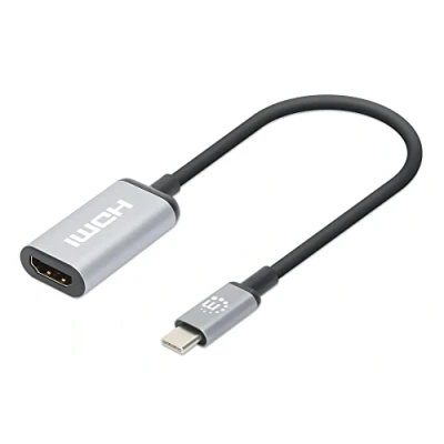 Afbeelding van Manhatten 4K @60Hz USB C naar HDMI adapter 3.2 type stekker aansluiting, actieve converter, aluminium, 15 cm, zwart