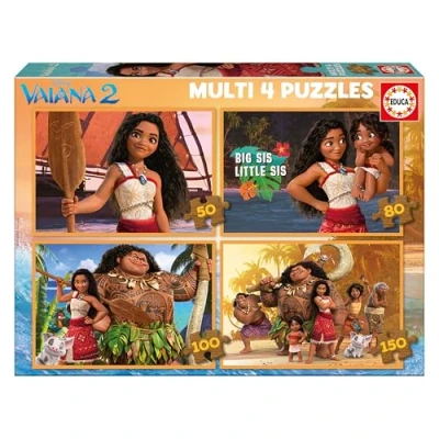 Afbeelding van Educa Multi 4 puzzels Vaiana 2 50+80+100+150. Aanbevolen vanaf 5 6 7 8 jaar (20104)